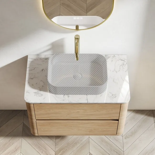 Jerez Country Oak Wall Hung Drawer Vanity with Marble Top 800mm - Excludes Basin