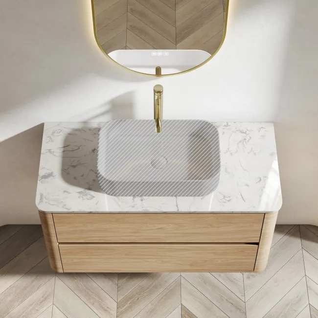 Jerez Country Oak Wall Hung Drawer Vanity with Marble Top 1000mm - Excludes Basin