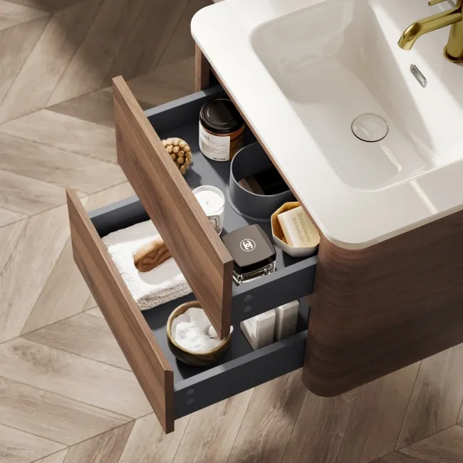 Jerez Black Walnut Wall Hung Basin Drawer Vanity 600mm
