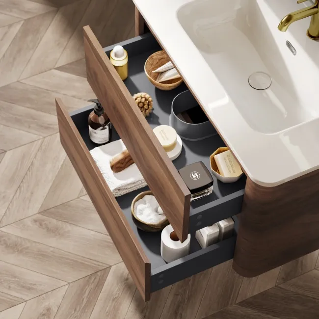 Jerez Black Walnut Wall Hung Basin Drawer Vanity 800mm
