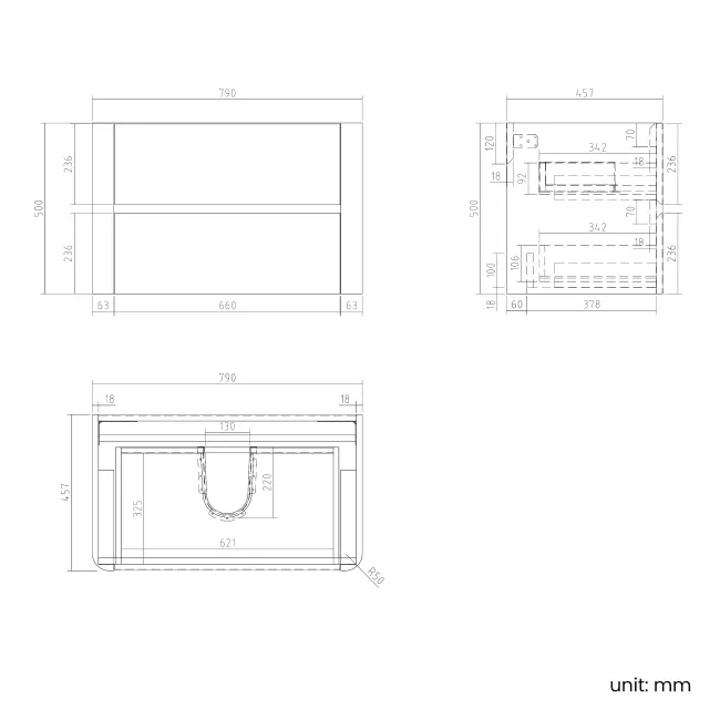 Jerez Black Walnut Wall Hung Basin Drawer Vanity 800mm