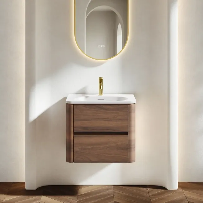 Jerez Black Walnut Wall Hung Drawer Vanity with Matt White Basin 600mm
