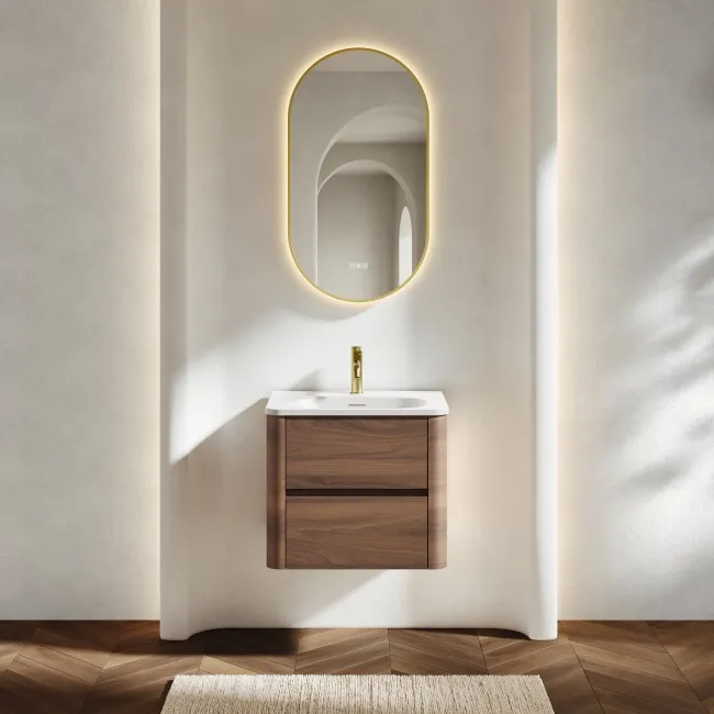 Jerez Black Walnut Wall Hung Drawer Vanity with Matt White Basin 600mm