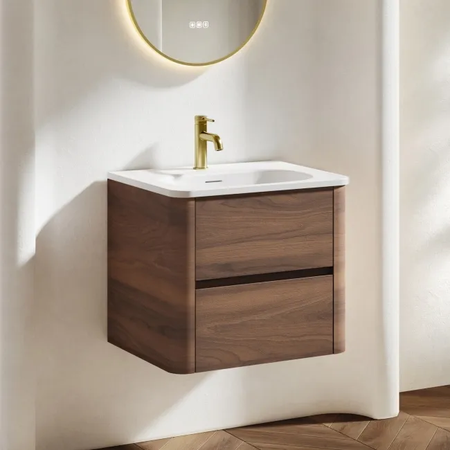 Jerez Black Walnut Wall Hung Drawer Vanity with Matt White Basin 600mm