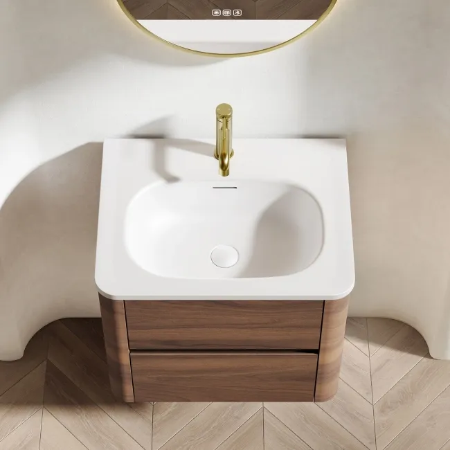 Jerez Black Walnut Wall Hung Drawer Vanity with Matt White Basin 600mm