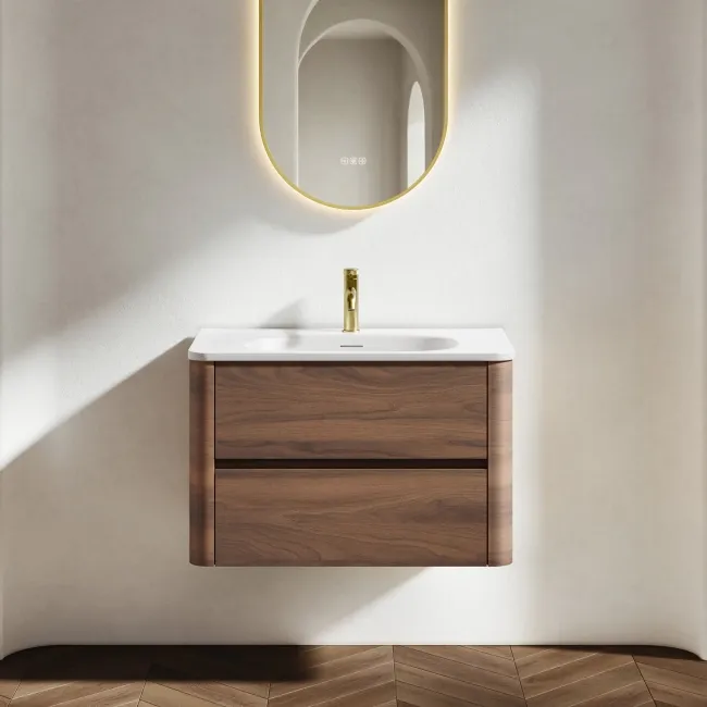 Jerez Black Walnut Wall Hung Drawer Vanity with Matt White Basin 800mm