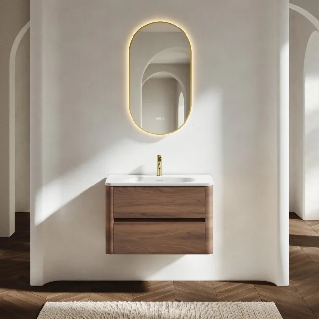 Jerez Black Walnut Wall Hung Drawer Vanity with Matt White Basin 800mm