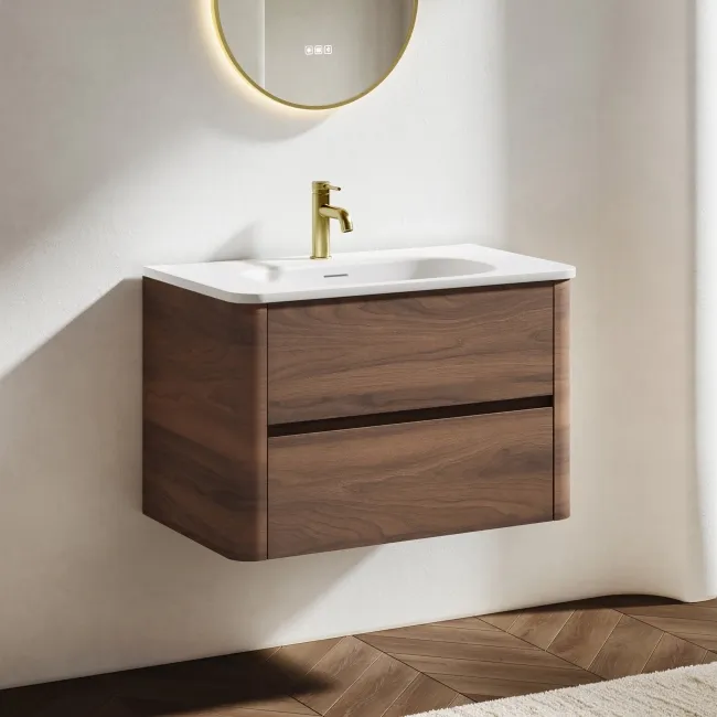 Jerez Black Walnut Wall Hung Drawer Vanity with Matt White Basin 800mm