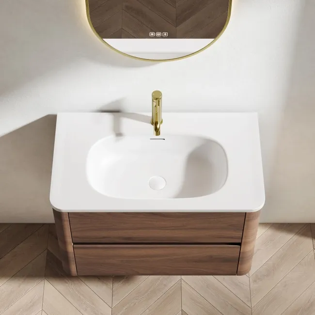 Jerez Black Walnut Wall Hung Drawer Vanity with Matt White Basin 800mm