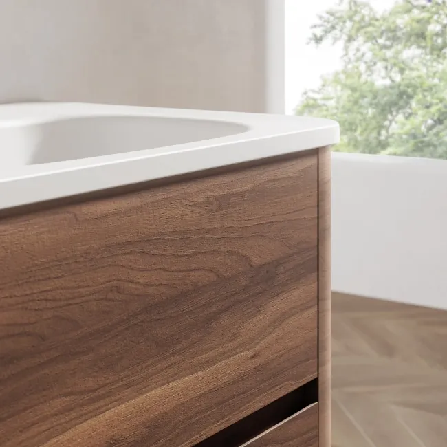 Jerez Black Walnut Wall Hung Drawer Vanity with Matt White Basin 800mm