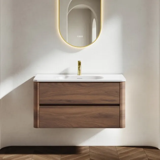 Jerez Black Walnut Wall Hung Drawer Vanity with Matt White Basin 1000mm