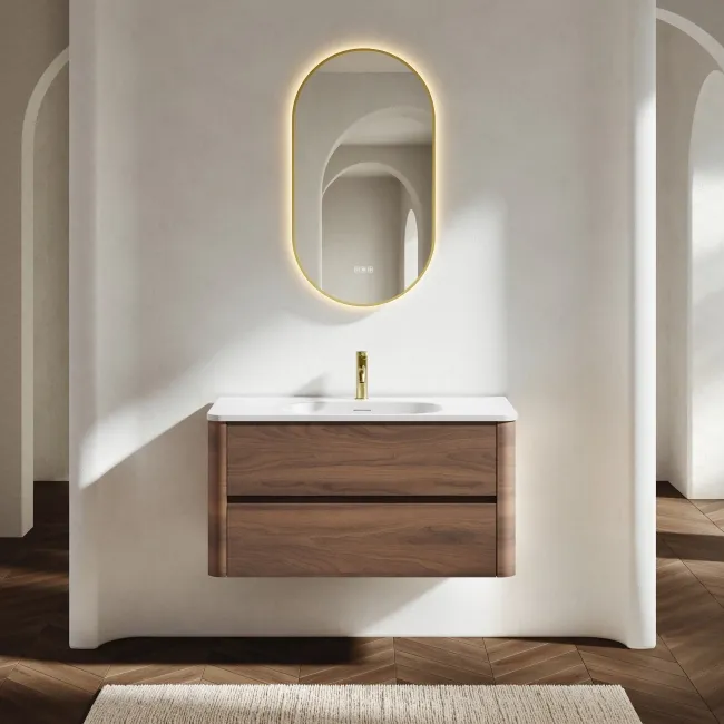 Jerez Black Walnut Wall Hung Drawer Vanity with Matt White Basin 1000mm