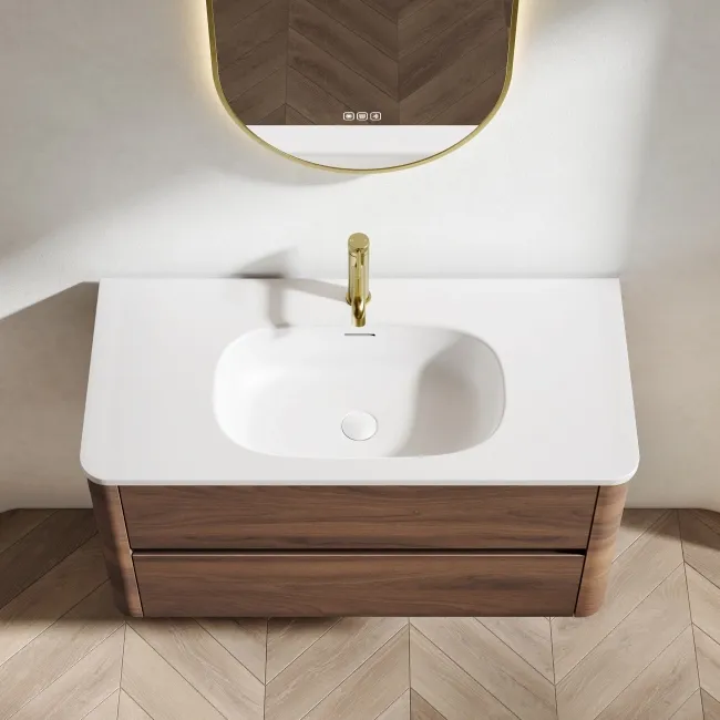 Jerez Black Walnut Wall Hung Drawer Vanity with Matt White Basin 1000mm