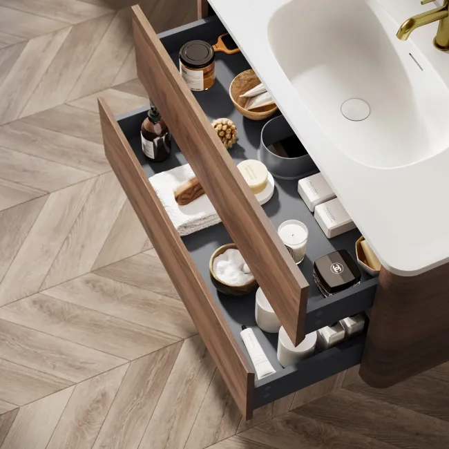 Jerez Black Walnut Wall Hung Drawer Vanity with Matt White Basin 1000mm