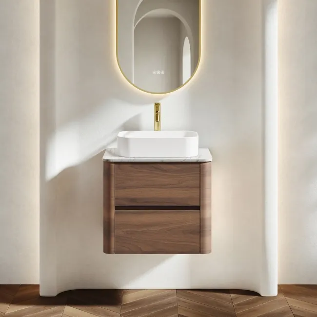 Jerez Black Walnut Wall Hung Drawer Vanity with Marble Top 600mm - Excludes Basin