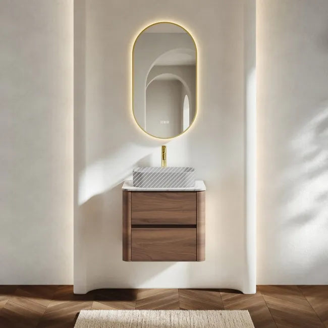 Jerez Black Walnut Wall Hung Drawer Vanity with Marble Top 600mm - Excludes Basin
