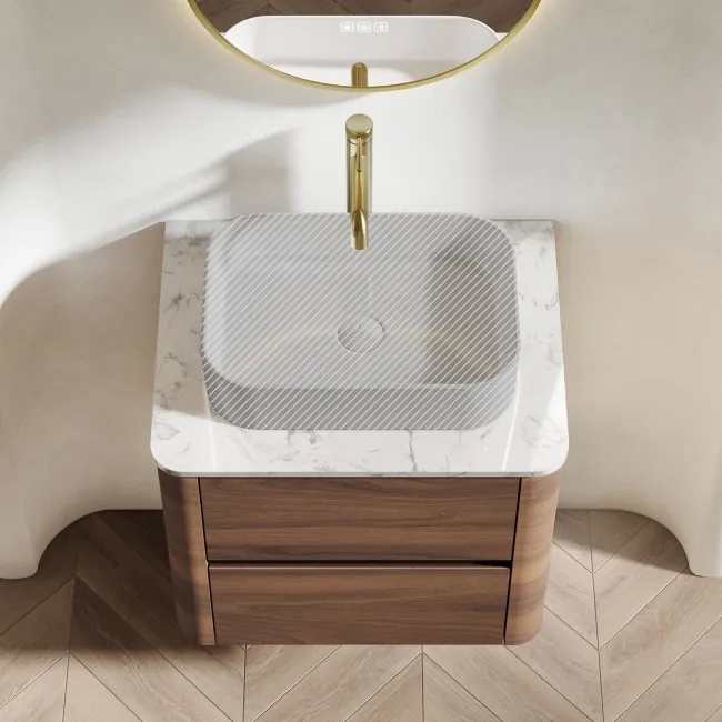 Jerez Black Walnut Wall Hung Drawer Vanity with Marble Top 600mm - Excludes Basin