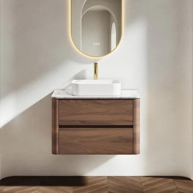Jerez Black Walnut Wall Hung Drawer Vanity with Marble Top 800mm - Excludes Basin
