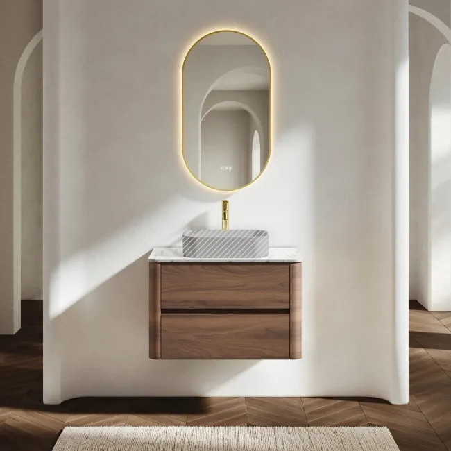 Jerez Black Walnut Wall Hung Drawer Vanity with Marble Top 800mm - Excludes Basin