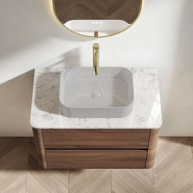 Jerez Black Walnut Wall Hung Drawer Vanity with Marble Top 800mm - Excludes Basin