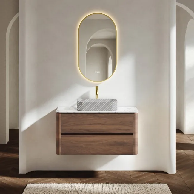 Jerez Black Walnut Wall Hung Drawer Vanity with Marble Top 1000mm - Excludes Basin