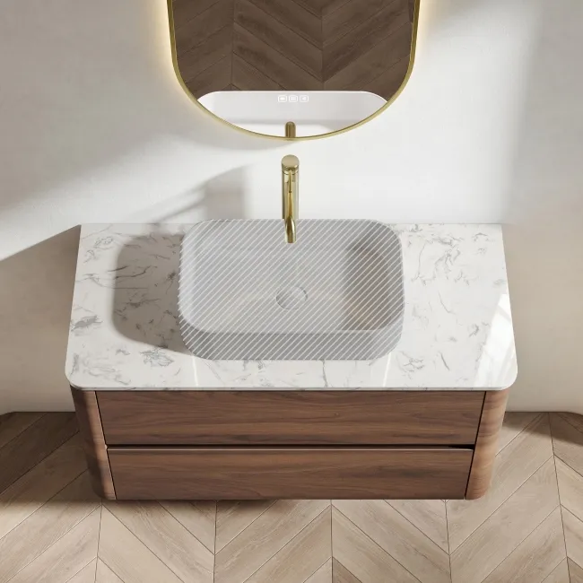 Jerez Black Walnut Wall Hung Drawer Vanity with Marble Top 1000mm - Excludes Basin
