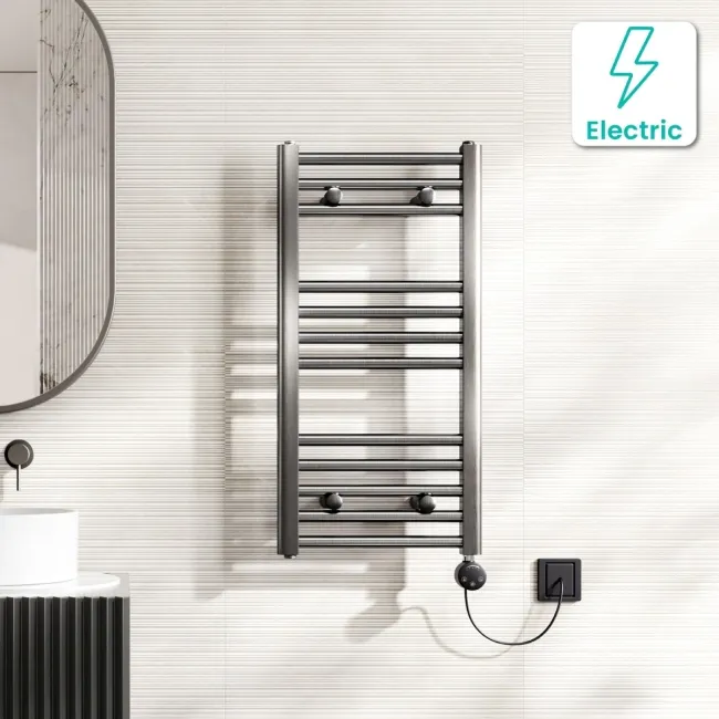 Naples Electric Premium Brushed Gunmetal Straight Heated Towel Rail 800x400mm
