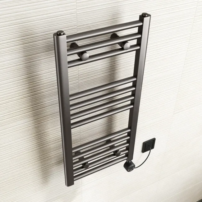 Naples Electric Premium Brushed Gunmetal Straight Heated Towel Rail 800x400mm