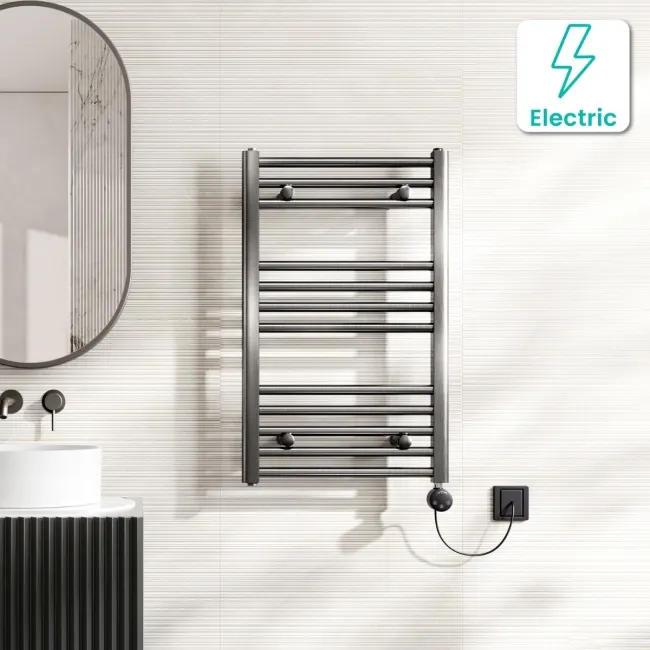 Naples Electric Premium Brushed Gunmetal Straight Heated Towel Rail 800x500mm