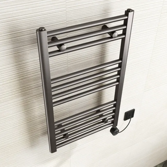Naples Electric Premium Brushed Gunmetal Straight Heated Towel Rail 800x500mm