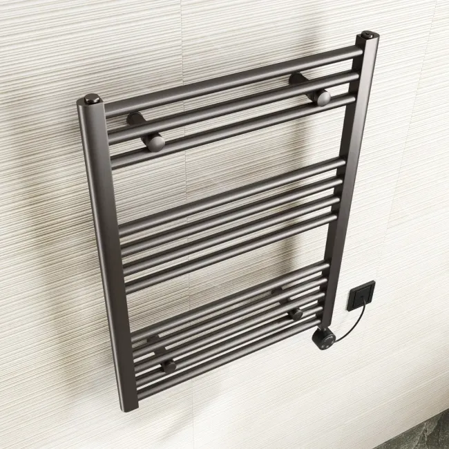 Naples Electric Premium Brushed Gunmetal Straight Heated Towel Rail 800x600mm