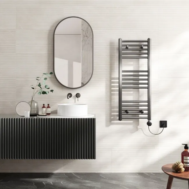 Naples Electric Premium Brushed Gunmetal Straight Heated Towel Rail 1000x400mm