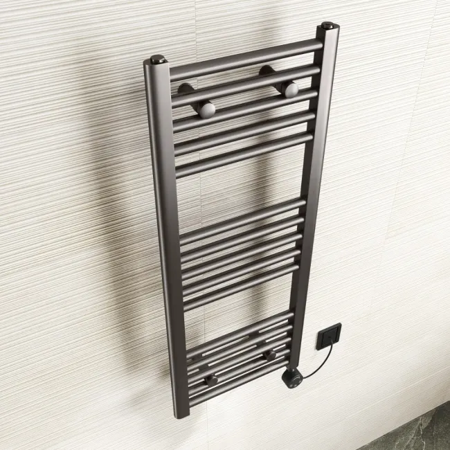 Naples Electric Premium Brushed Gunmetal Straight Heated Towel Rail 1000x400mm