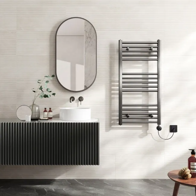 Naples Electric Premium Brushed Gunmetal Straight Heated Towel Rail 1000x500mm