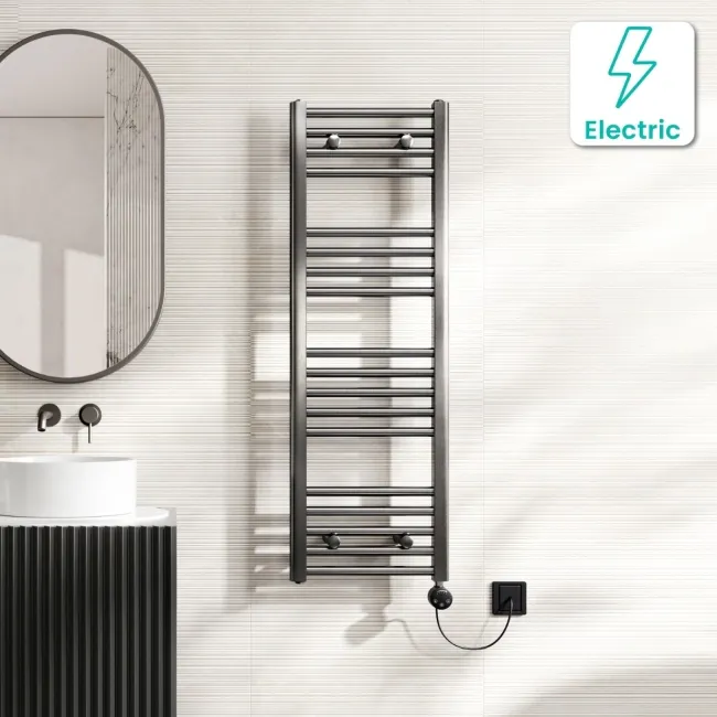Naples Electric Premium Brushed Gunmetal Straight Heated Towel Rail 1200x400mm