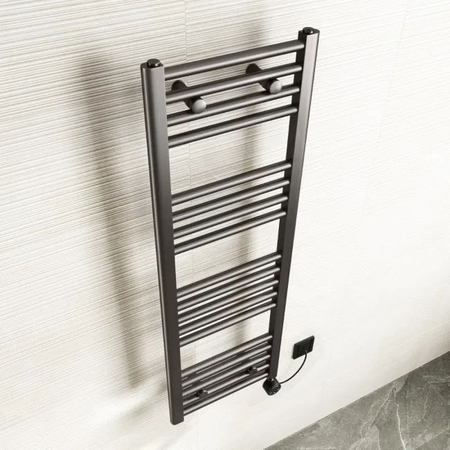 Naples Electric Premium Brushed Gunmetal Straight Heated Towel Rail 1200x400mm