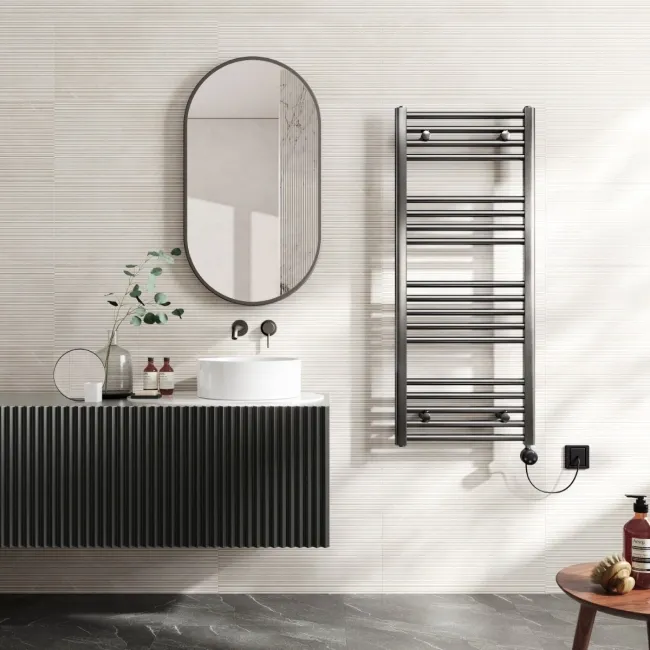 Naples Electric Premium Brushed Gunmetal Straight Heated Towel Rail 1200x500mm