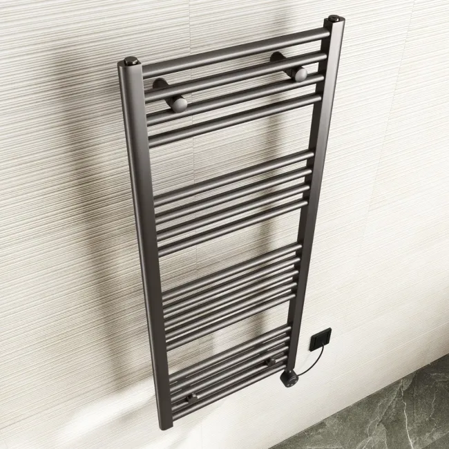 Naples Electric Premium Brushed Gunmetal Straight Heated Towel Rail 1200x500mm