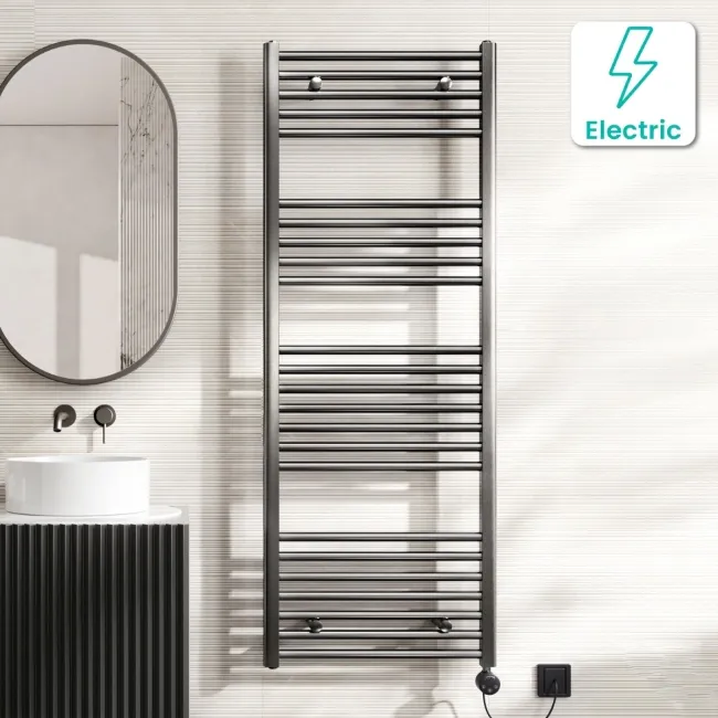 Naples Electric Premium Brushed Gunmetal Straight Heated Towel Rail 1600x600mm