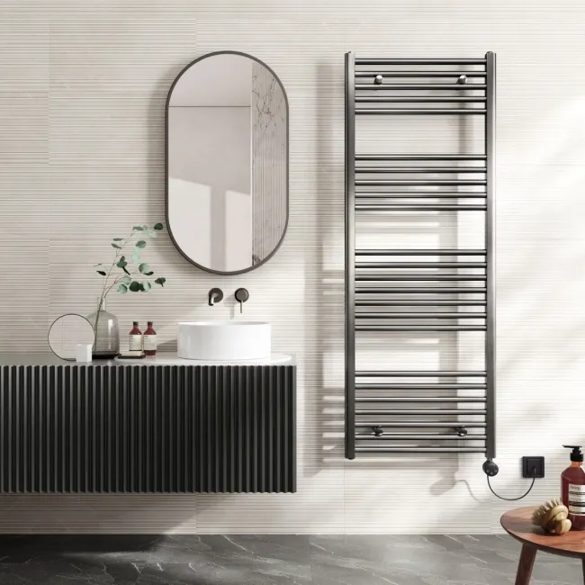 Naples Electric Premium Brushed Gunmetal Straight Heated Towel Rail 1600x600mm