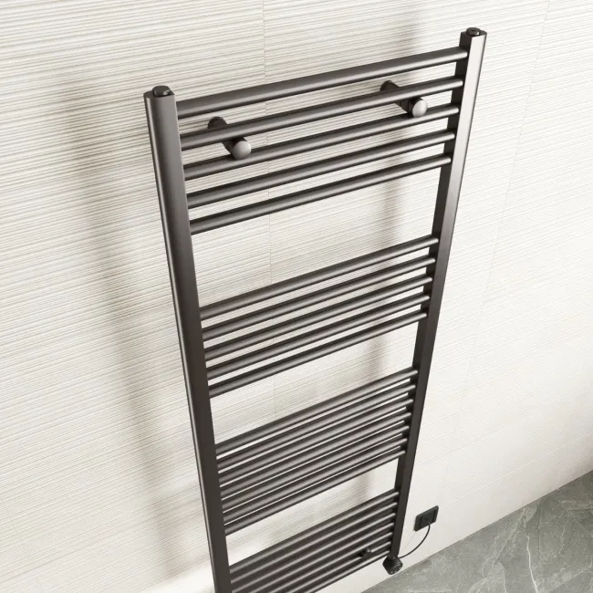 Naples Electric Premium Brushed Gunmetal Straight Heated Towel Rail 1600x600mm