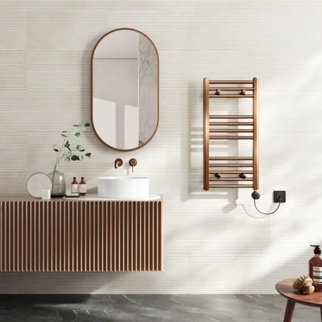 Naples Electric Premium Brushed Copper Straight Heated Towel Rail 800x400mm