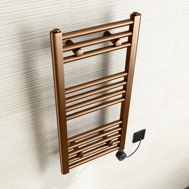Naples Electric Premium Brushed Copper Straight Heated Towel Rail 800x400mm