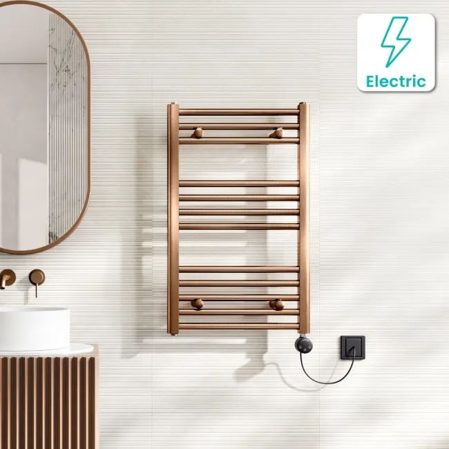Naples Electric Premium Brushed Copper Straight Heated Towel Rail 800x500mm