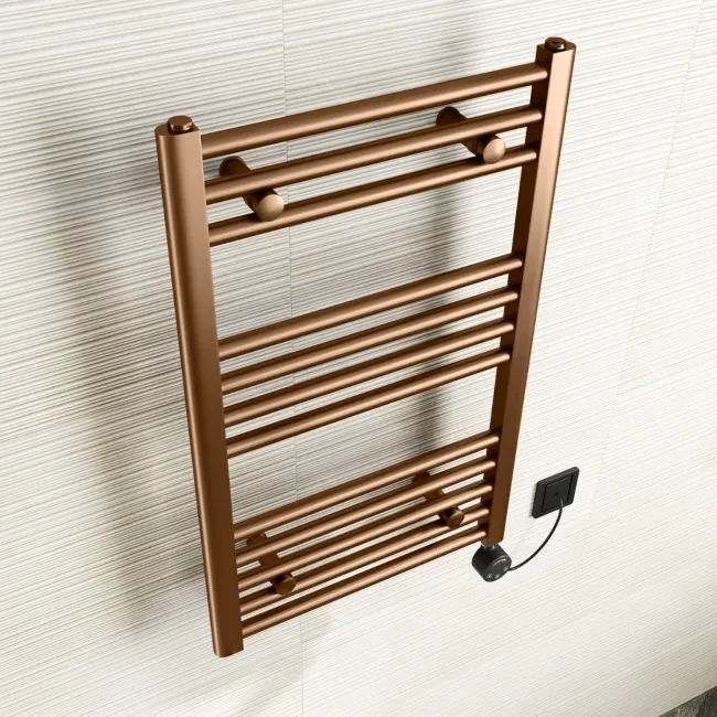 Naples Electric Premium Brushed Copper Straight Heated Towel Rail 800x500mm