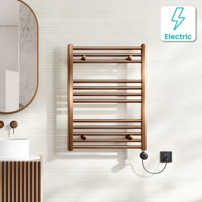 Naples Electric Premium Brushed Copper Straight Heated Towel Rail 800x600mm