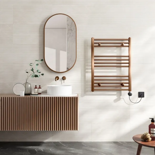 Naples Electric Premium Brushed Copper Straight Heated Towel Rail 800x600mm