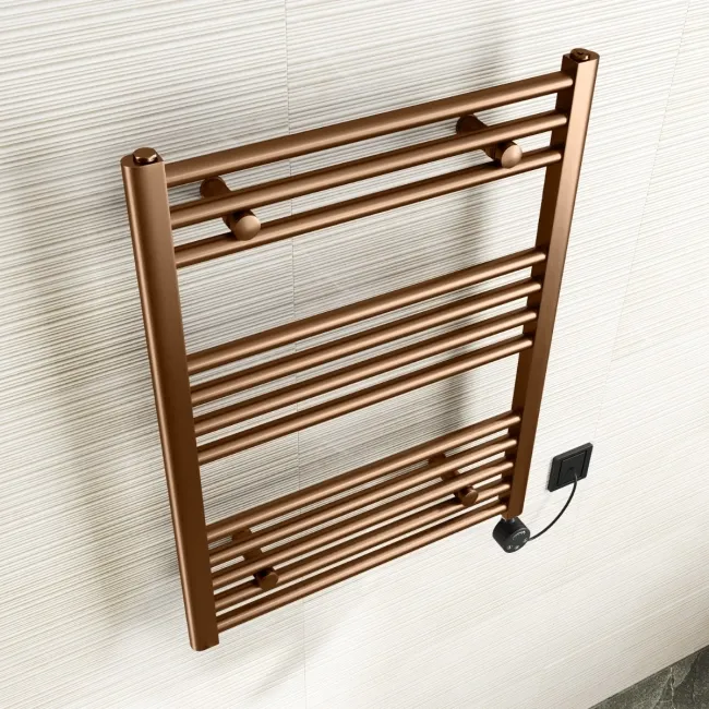 Naples Electric Premium Brushed Copper Straight Heated Towel Rail 800x600mm