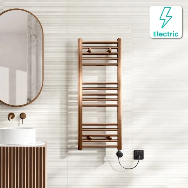 Naples Electric Premium Brushed Copper Straight Heated Towel Rail 1000x400mm