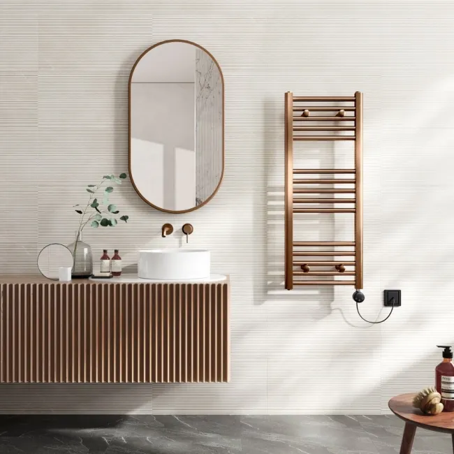 Naples Electric Premium Brushed Copper Straight Heated Towel Rail 1000x400mm